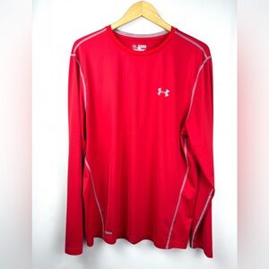 UA Under Armour Mens Heat Gear Fitted Long Sleeve Crew neck T-Shirt Red Size 2XL